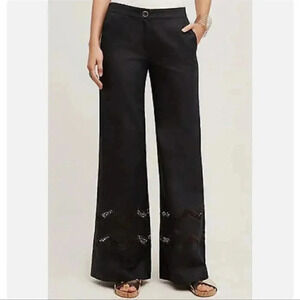 NWT Anthropologie Elevenses Sz 00 Black Openwork Wide Leg Crochet Eyelet Pants